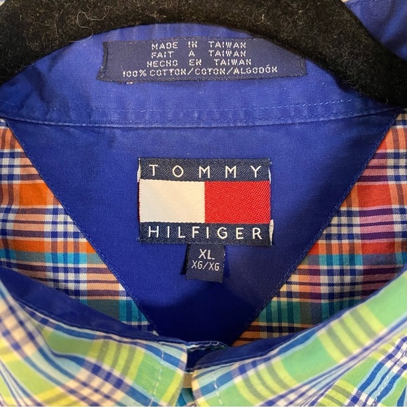 Vtg Tommy Hilfiger Rainbow Plaid Checkered Button‎ Down Dress Shirt Mens XL 90s - Picture 3 of 10